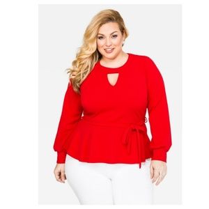 Ashley stewart crepe keyhole peplum top